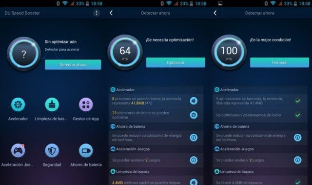 Pantalla principal y optimización general.