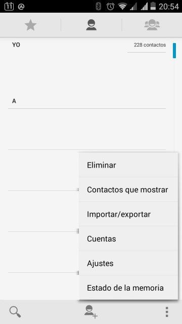Menú contactos