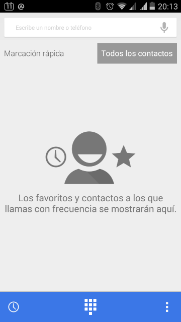 Pantalla inicial de la aplicación de llamadas