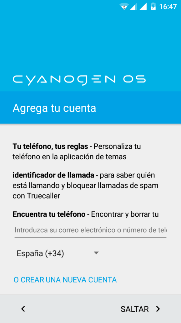 Cyanogen OS - Cuenta